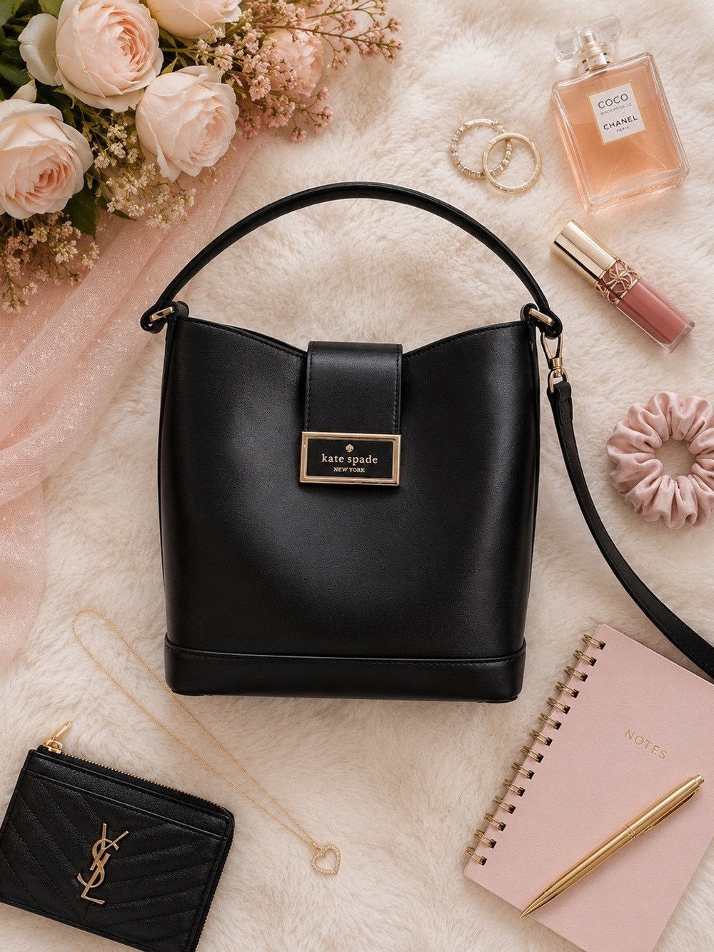 Kate Spade Black Leather Reegan Bucket Bag **EUC**